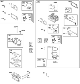 Carburetor Group Diagram and Parts List for 385442-0401-G1  Briggs and Stratton Engine